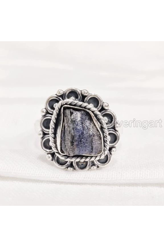 Blue Sapphire Ring, Rough Blue Sapphire Ring, September Birthstone, Bohemian Ring, 925 Sterling Silver, Womens Ring, Christmas, Thanksgiving, Handmade, Statement Jewelry, Rough Gemstone Jewelry