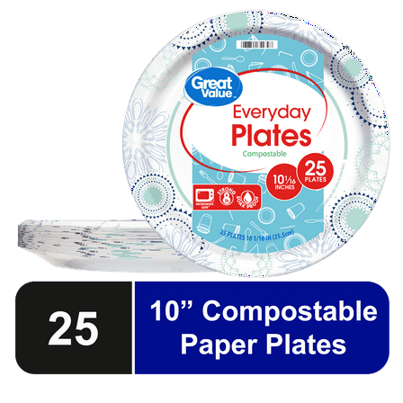 Great Value Disposable Patterned Paper Plates, 10 inch, 25 Count