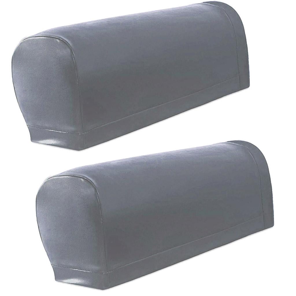 2pcs Nonslip PU Leather Stretch Sofa Armrest Cover Armchair Slipcovers Stain Resistant Furniture , Hosehold Couch - Gray