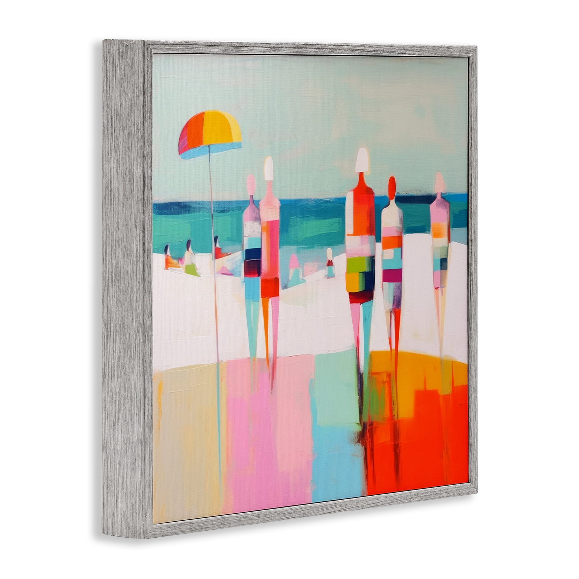 Stupell Industries Bold Modern Beachgoers Novelty Painting Gray Framed Art Print Wall Art, 12 x 12