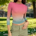 thumbnail image 5 of Womens Slim Fit T-shirts 3/4 Sleeve Crewneck Plus Size Y2k Crop Tops Graphic Base Tee Shirt S-3X Casual Spring (2XL, Pink|Gradient), 5 of 7