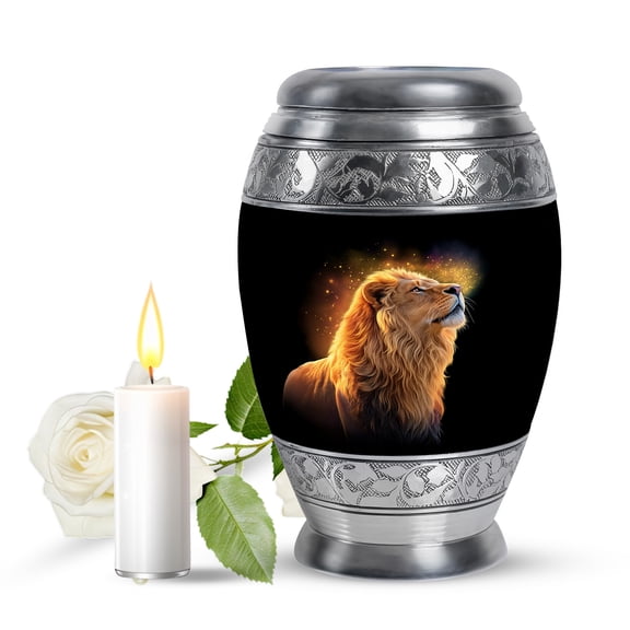 JAGASY Lion Urn for Ashes for Siblings, Black Small Urns for Human Ashes Keepsake for Women & Men, Yellow Lion Decorative Urns for Brother, Memorial Mini Cremation Urn for Sister, (3 Inch)