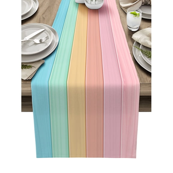 Table Runner Dresser Scarf 13 x 70 Inch Rainbow Colorful Wood Grain Table Runners Non-Slip Heat Kitchen Dining Table Decor for Indoor Outdoor Home Party Decoration