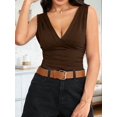 thumbnail image 5 of Women'S Deep V Tank Top, Ruched Waist Tight Fitted Camis with Open Back for Layering and Style Brown XL, 5 of 9