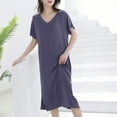 thumbnail image 3 of Women Nightgown Side Slit Long Nightshirt Short Sleeve V Neck Full Length Sleepwear Sleep Shirt for Women, 3 of 5