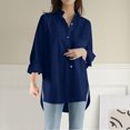 thumbnail image 2 of IROINNID Shirts for Women Long Sleeve Deals Casual Button Down Loose Fitting Solid Blouse,Dark Blue, 2 of 9