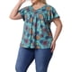 thumbnail image 4 of Blusas de verano casuales de talla grande para mujer Agnes Orinda, con flores, volantes, plisadas, cuello en V y mangas cortas, 3X, azul y naranja con círculos, 4 of 6