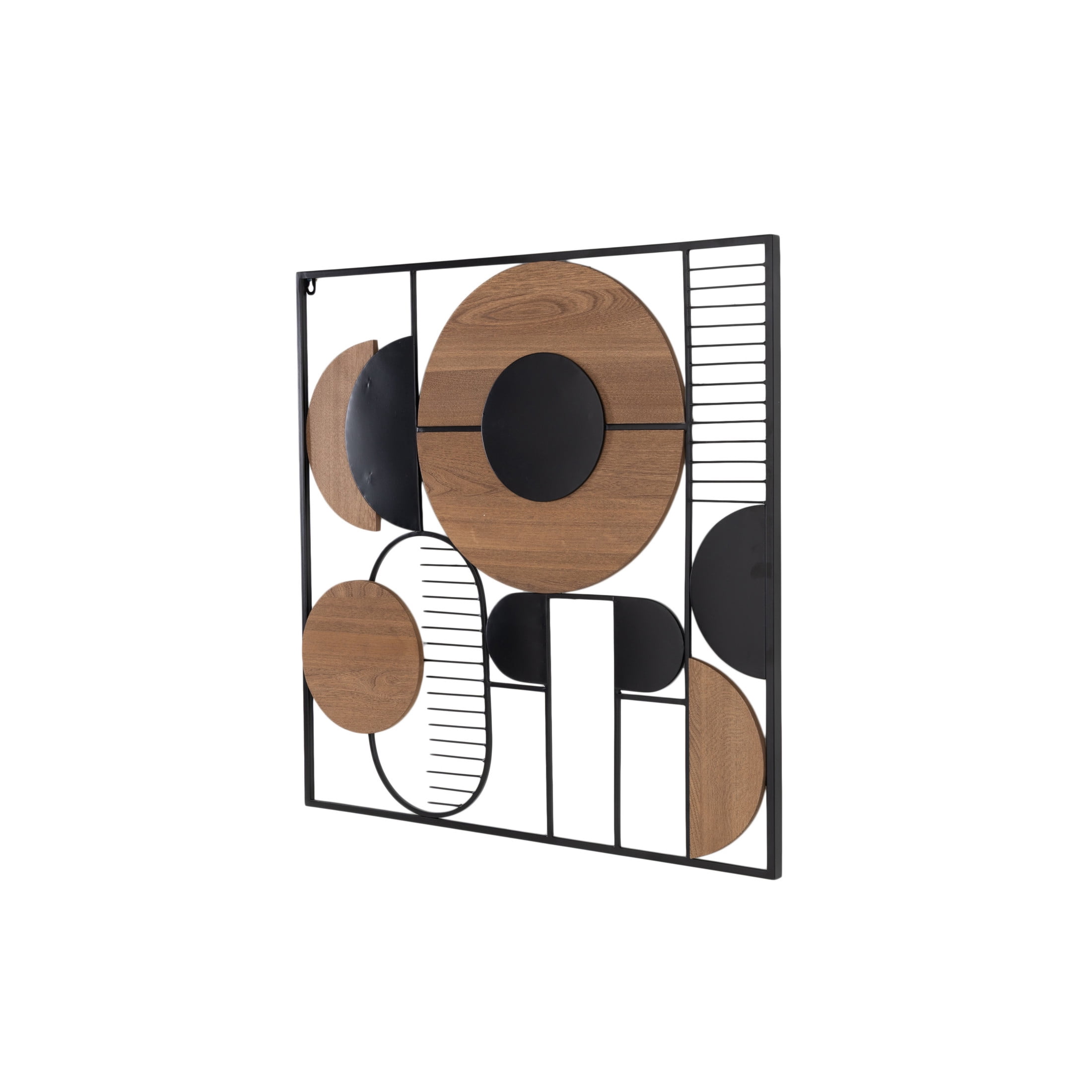 DecMode Black Metal Geometric Wall Decor with Brown Wooden Shapes