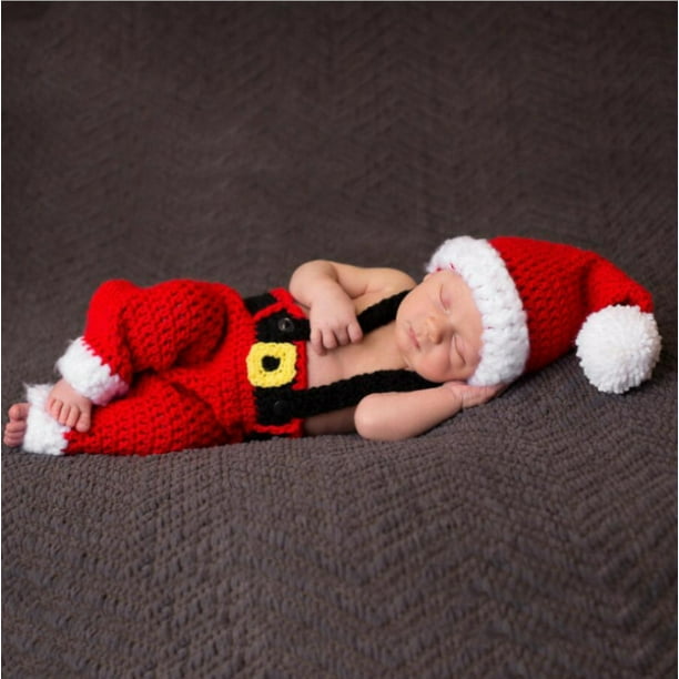 Atrezos para fotografia de bebes recien nacidos Trajes de bebe de Papa Noel hechos a mano de punto de ganchillo Trajes de Navidad para bebes de 0 a 6 meses JAMW Sencillez