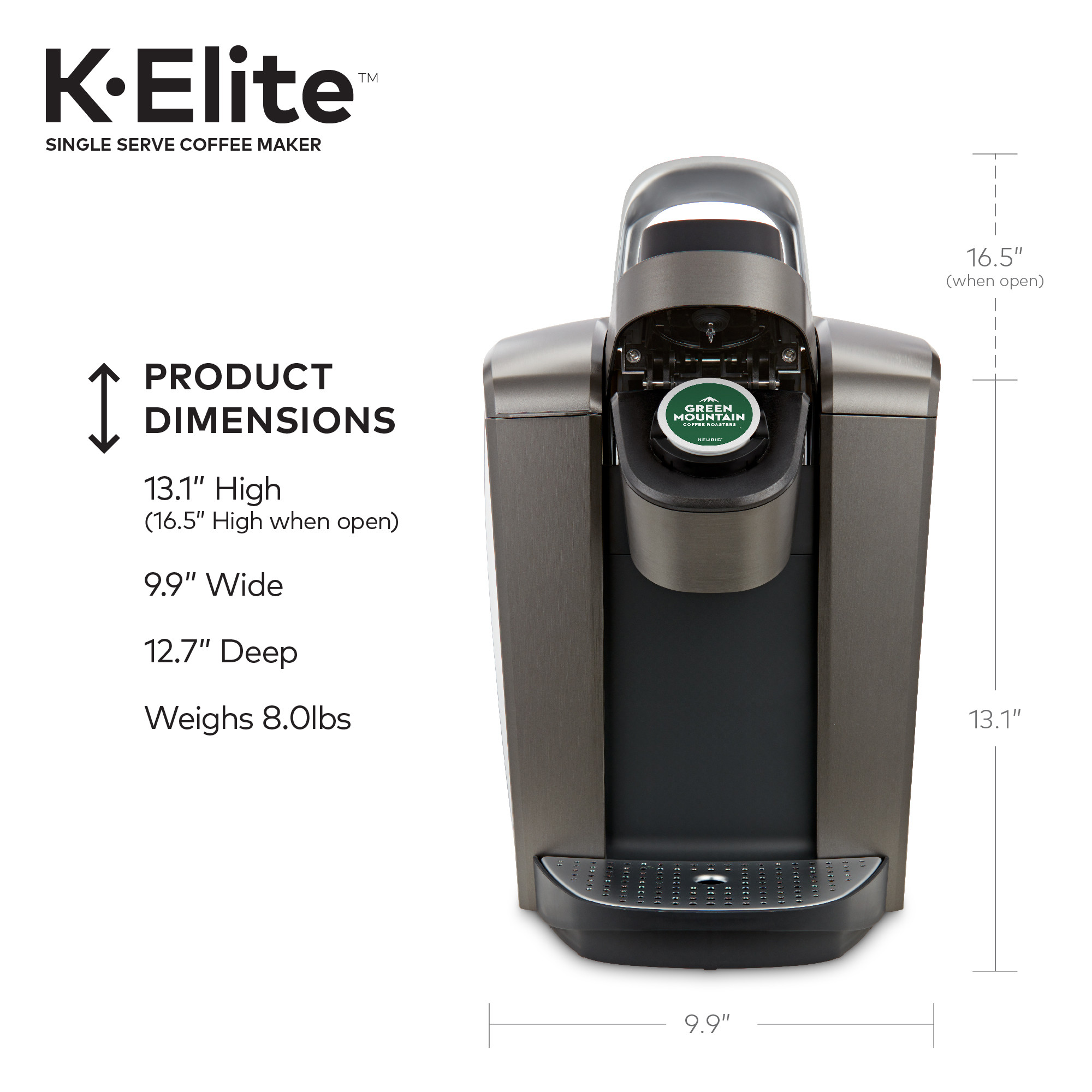 Keurig K-Elite Single-Serve K-Cup Pod Coffee Maker, Brushed Slate - image 9 of 16