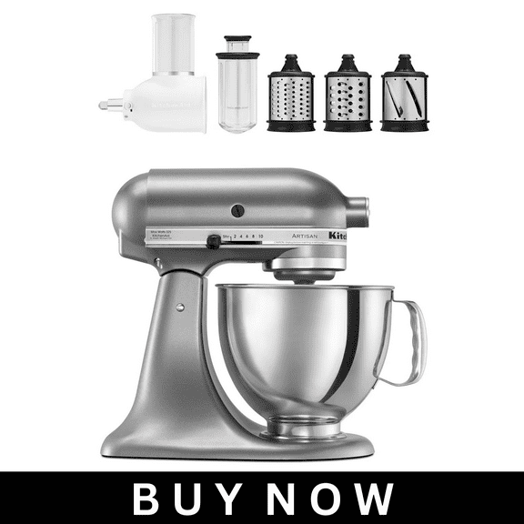 KitchenAid Artisan Series 5‑Quart Tilt‑Head Stand Mixer with Fresh Prep Slicer/Shredder Attachments, Silver