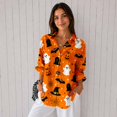 thumbnail image 4 of Nyfairy Plus Size Women's Halloween Print Long Sleeve Button Down Casual Shirt, 4 of 5