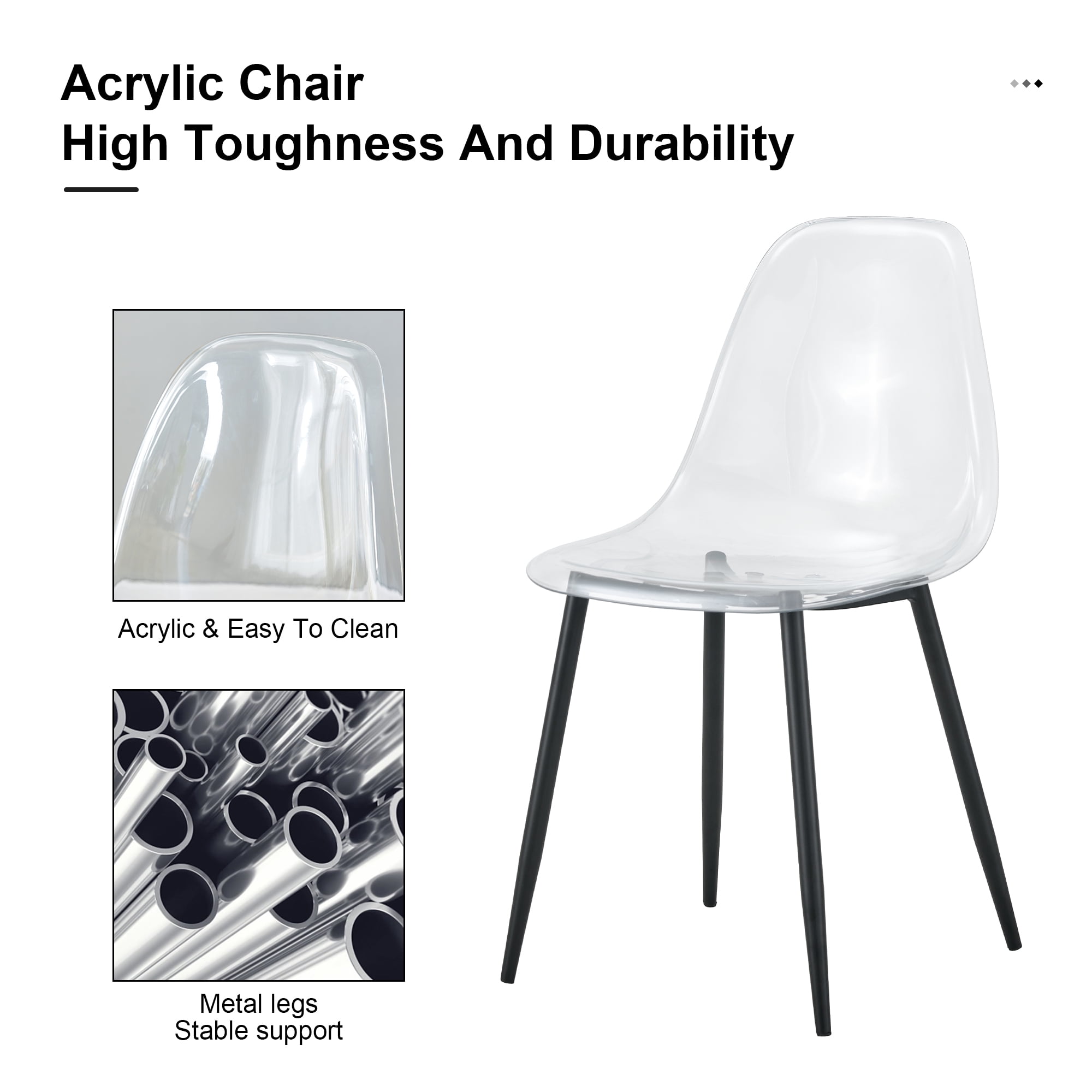 NYEESS Set of 6 Clear Transparent Dining Chairs Armless with Black Metal Legs Modern Acrylic Side Chairs for Kitchen Dining Room