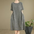 thumbnail image 2 of Youyipin womens dresses Plus Size Gingham Dresses 1950s Vintage Plaid Round Neck Short Sleeve Tiered Midi Summer Dress summer dresses for women 2025, 2 of 8