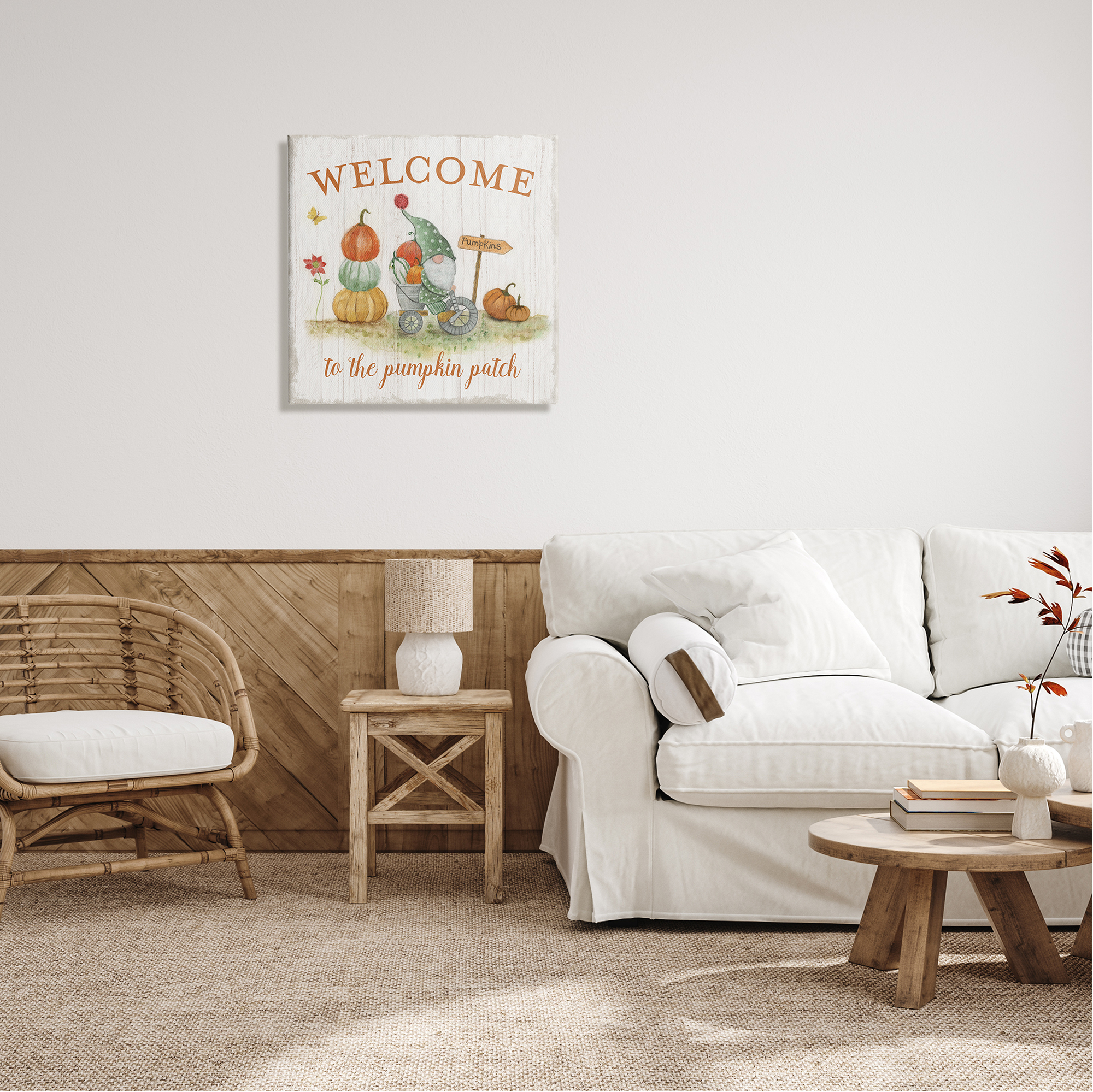 Stupell Industries Welcome Pumpkin Patch Gnome Fairy Tales & Fantasy Painting Gallery Wrapped Canvas Art Print Wall Art, 24 x 24