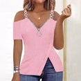 thumbnail image 2 of Auralook Womens V Neck Cold Shoulder Tops Short Sleeve Summer T Shirts Basic Tees Loose T-shirt Tops, 2 of 7