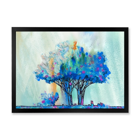 Designart 'Blue Coloured Tree Abstract Impression I' Modern Framed Art Print