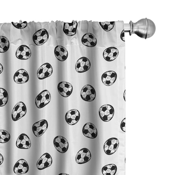 Ambesonne Soccer Window Curtains, Monochrome Balls Sketching, Each 28" W x 84" L, White and Black