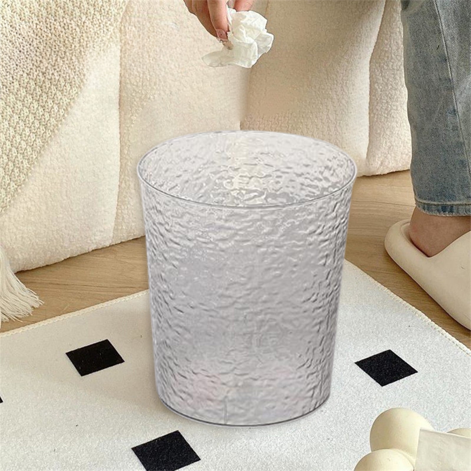 RBCKVXZ Household Vertical Striped Trash Can, 1.6 Gallon/6 L Garbage Can, Transparent Wastebasket, Bedroom Accessories, for Bathrooms, Laundry Room and Dorms (Clear)