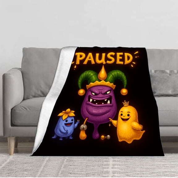 Cozy Flannel Blanket - Soft Warm Durable Perfect for Sofa Travel & Bed - Whimsical Cartoon Characters on Dark Background