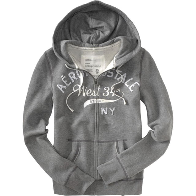 Aeropostale Sudadera con capucha y cremallera frontal para mujer, gris, XS