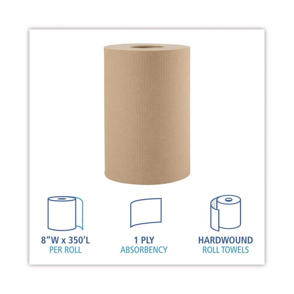 Hardwound Paper Towels 8" x 350ft 1-Ply Natural (12 Rolls per Carton)