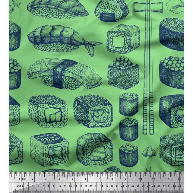 Soimoi Polyester Crepe Fabric Grains & Fish Food Print Fabric by The Yard 52 Inch Wide