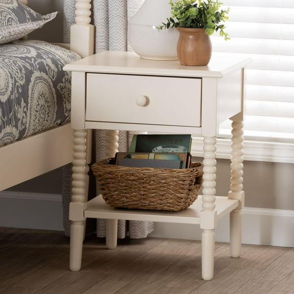 Baxton Studio Braith Farmhouse Nightstand, 1-Drawer, Ivory