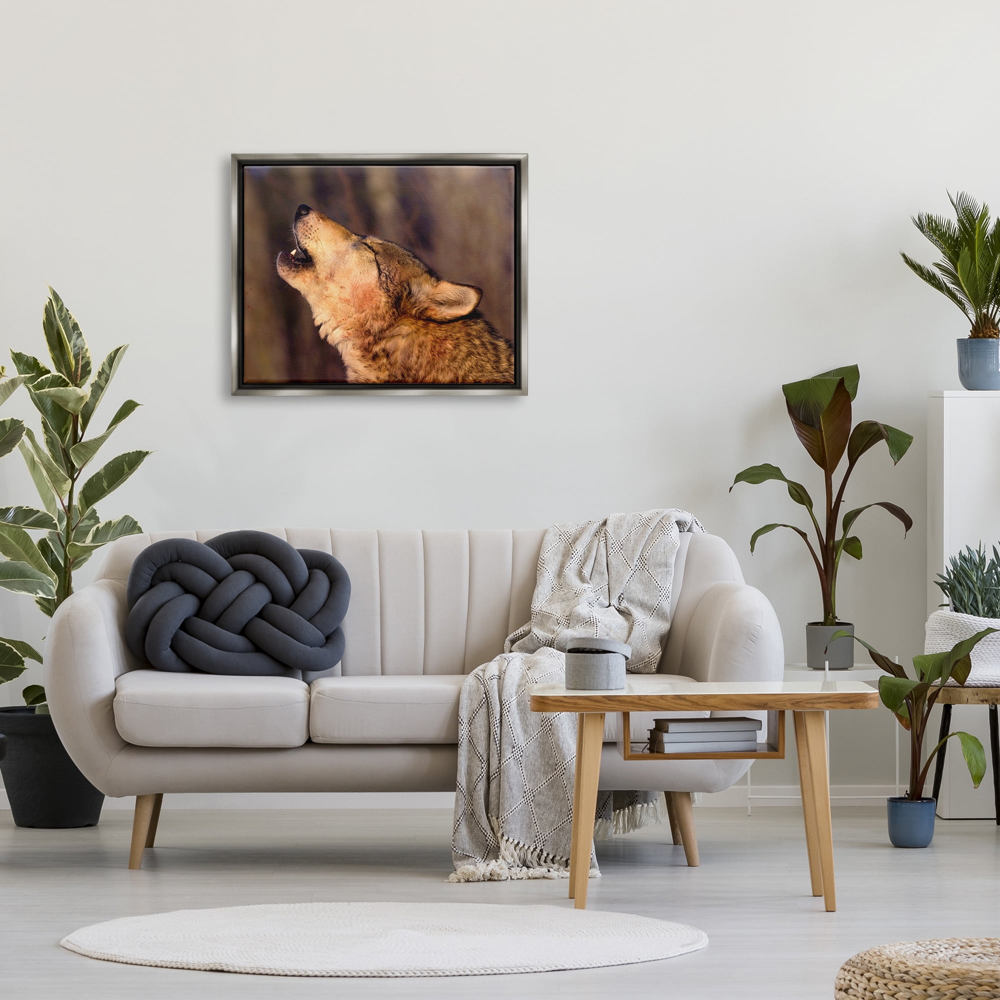 Stupell Industries Howling Wolf Photography Animals & Insects Photography Gray Floater Framed Art Print Wall Art, 31 x 25