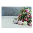 thumbnail image 1 of Natural Color Cutting Board, Bouquet of Fresh Tulip Flowers and Colorful Easter Eggs Photo, Decorative Tempered Glass Cutting and Serving Board, in 3 Sizes, by Ambesonne, 1 of 2