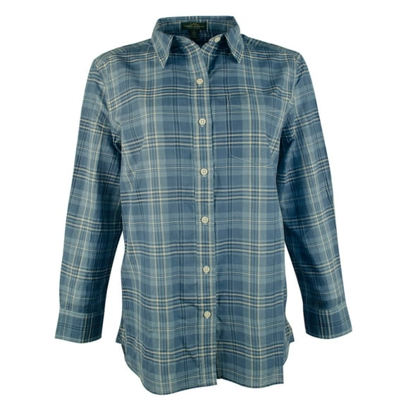 Women's Plaid Long Sleeve Button-Down Shirt-BM-S