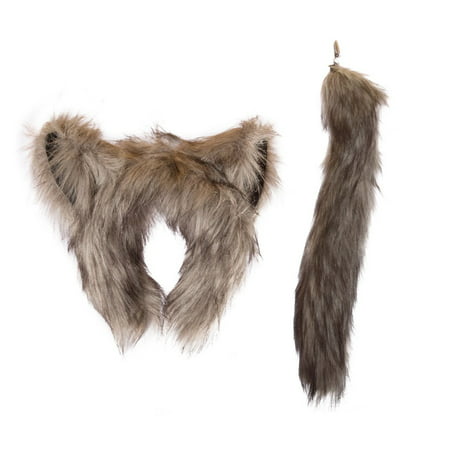 Wildlife Tree Plush Wolf Ears Headband and Tail Set Wolf Costume, Cosplay, Pretend Animal Play or Forest Animal