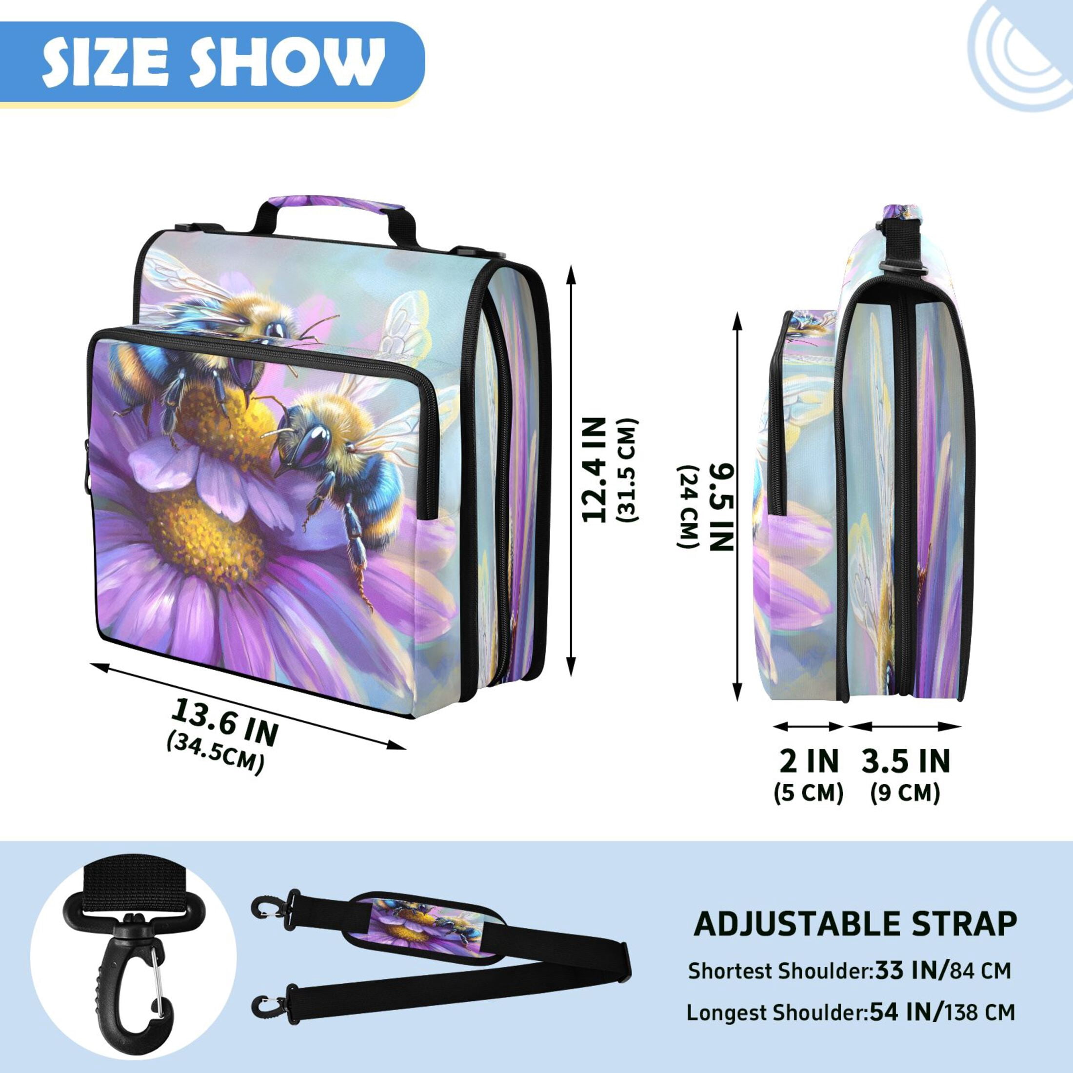 ALAZA Zipper Binder Cute Bee on Flowers Pattern 2 inch 3 Ring 500 Sheet Capacity Trapper Keeper File Folder Organizer Bag
