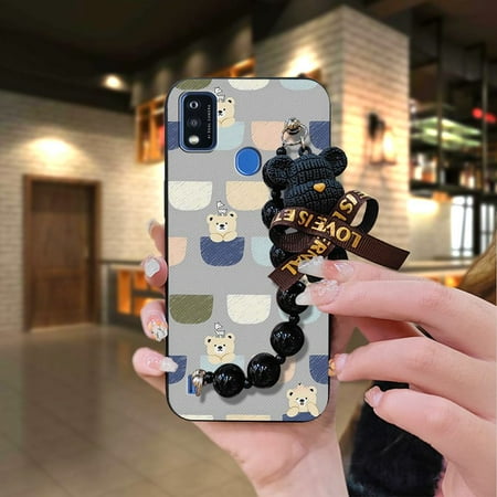 Lulumi-Phone Case For ZTE Blade A51/51S/A7P, Simplicity Cartoon cell phone cover Black pearl pendant Bear bracelet phone cover phone pouch Waterproof mobile phone case phone case