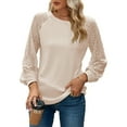 thumbnail image 7 of Mengpipi Women's Long Sleeve Blouse Lace Waffle Knit Loose Casual Tops, Beige-XXL(US 20-22), 7 of 7