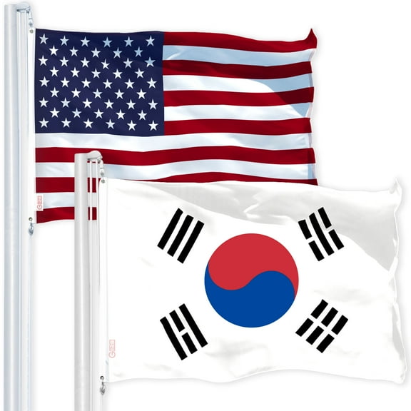 G128 Combo Pack: USA American Flag 3x5 Ft 150D Printed Stars & South Korea (South Korean) Flag 3x5 Ft 150D Printed