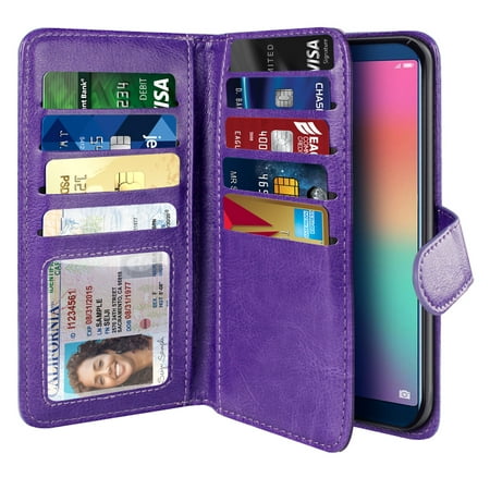 NEXTKIN Multi Card Slots Double Flap Wallet Pouch Case for Huawei Honor V10 / View 10 6", Purple