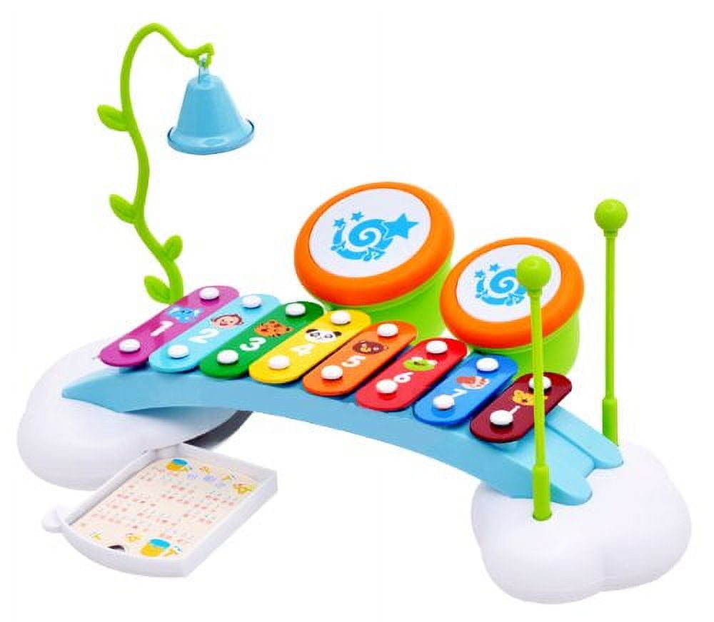 Bisontec 15" Rainbow Xylophone Piano Bridge For Kids With Ringing Bell And Drums