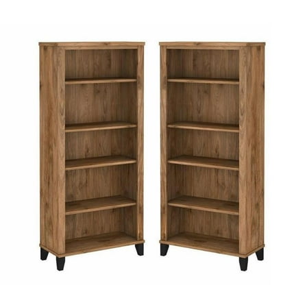 Home Square 2 Piece Engineered Wood Bookcase Set with 5 Shelf in Fresh Walnut