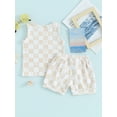 thumbnail image 3 of Infant Boys Summer Shorts Sets, Tropical Tree Checkerboard Print Tank Tops and Drawstring Shorts, 3 of 8