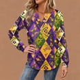 thumbnail image 4 of Womens Mardi Gras Shirts Sparkly Sequins V Neck Tops Feathers Print Long Sleeve Party T Shirts Yellow M, 4 of 5