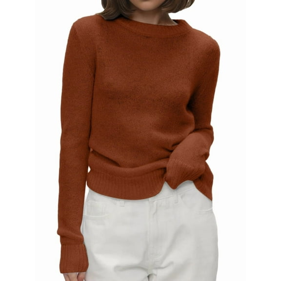 Women'S Basic Crewneck Sweater Long Sleeve Round Neck Pullover Khaki S