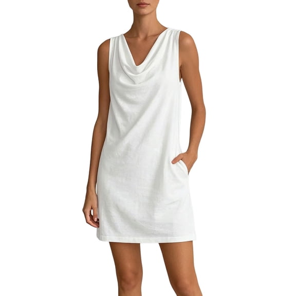 Afdoent Dresses For Women Draped Neck Sleeveless Dress Summer Minimalist Casual Tank Dress Beach Vacation Outfits Classic