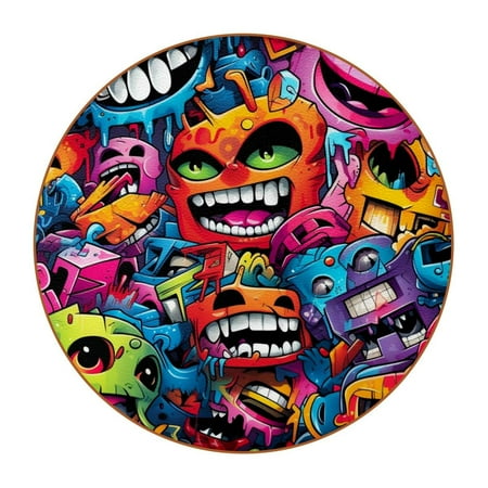 

OWNTA Graffiti Pattern Premium Microfiber Leather Round Coasters (6PCS) - 11x11 cm/4.3x4.3 in - Durable & Stylish Cup Mat Set