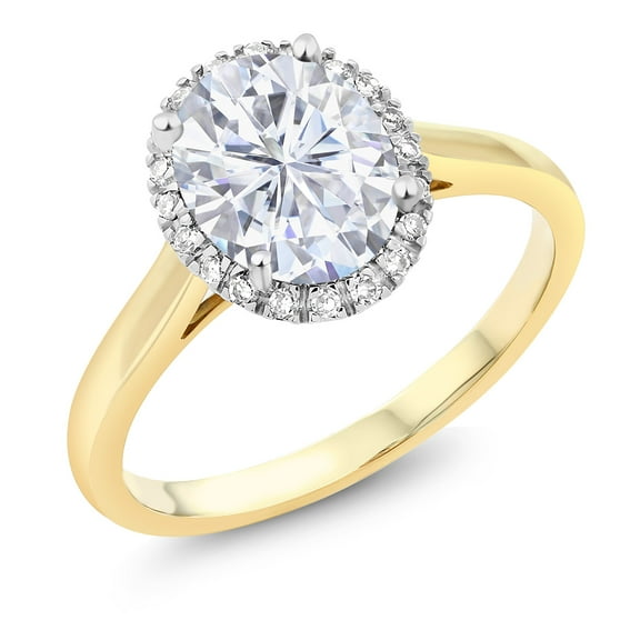 Gem Stone King 10K Yellow Gold White Moissanite and Diamond Engagement Ring | 2.24 Cttw | Oval 9X7MM | Wedding Anniversary Promise Ring for Women (Size 5)
