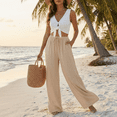 thumbnail image 2 of Nicelf Linen Pants Women, Comfy Casual Pants for Women Palazzo Trousers with Pocket, Flowy Wide Leg Pants Woman Lightweight for Lounge Beach Vacation, 2 of 8