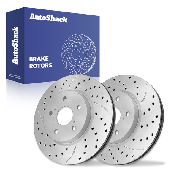 AutoShack Front Vented Drilled & Slotted Silver Zinc Coated Brake Rotors 2-PC Set Replacement for 2006-2015 Lexus IS250 SilverShield Pro 11.65" (296 mm)