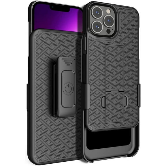 BELTRON Combo Case with Belt Clip for iPhone 13 Pro Max, Super Slim Rubberized Grip Case & Swivel Belt Clip Holster with Built-in Kickstand Black
