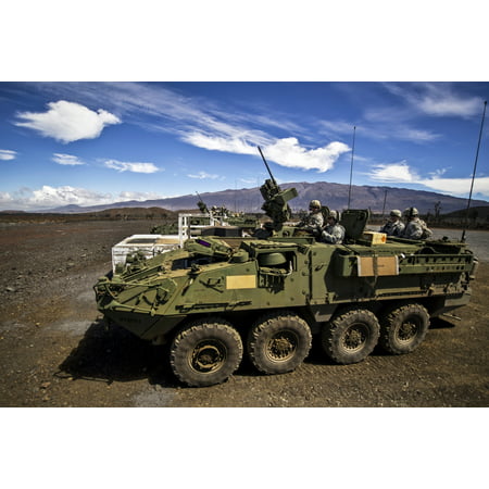Pohakuloa Training Area Hawaii September 19 2012 - US Army soldiers engage targets in a Stryker vehicle during a live fire training exercise Poster