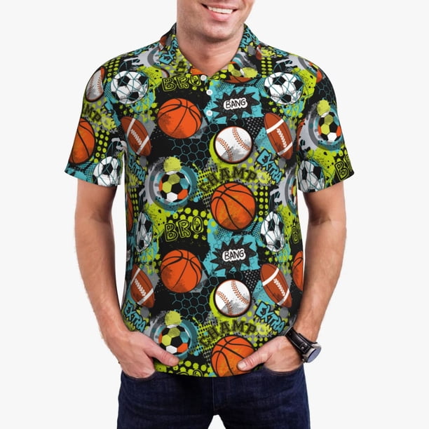 Balery Balls Camisa Polo de Hombre con Estampado, de Manga Corta y Tejido Medio, Camisa Tipo Golf Polo-Large
